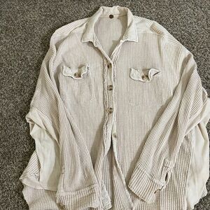 Free People Cream Button Down Shirt